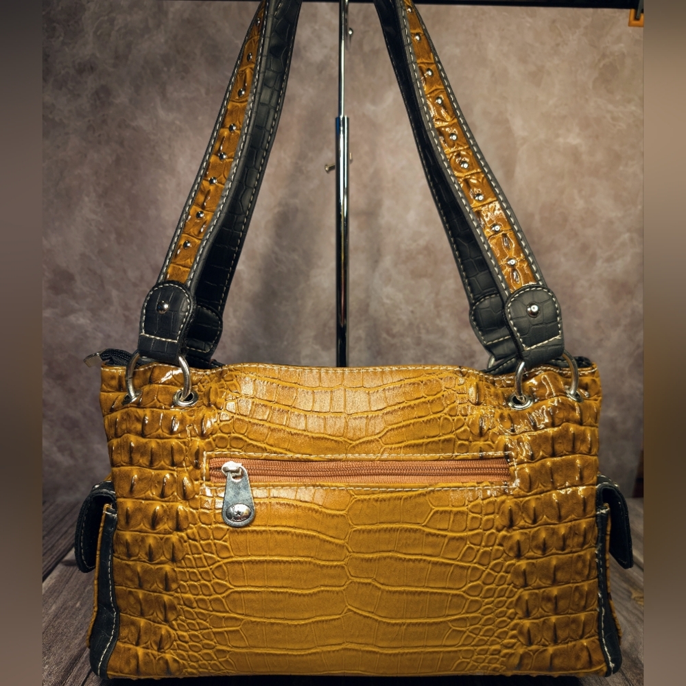 P&G Crocco Embossed Studded Southwestern Hobo Bag With Rhinestones - Picture 2 of 8
